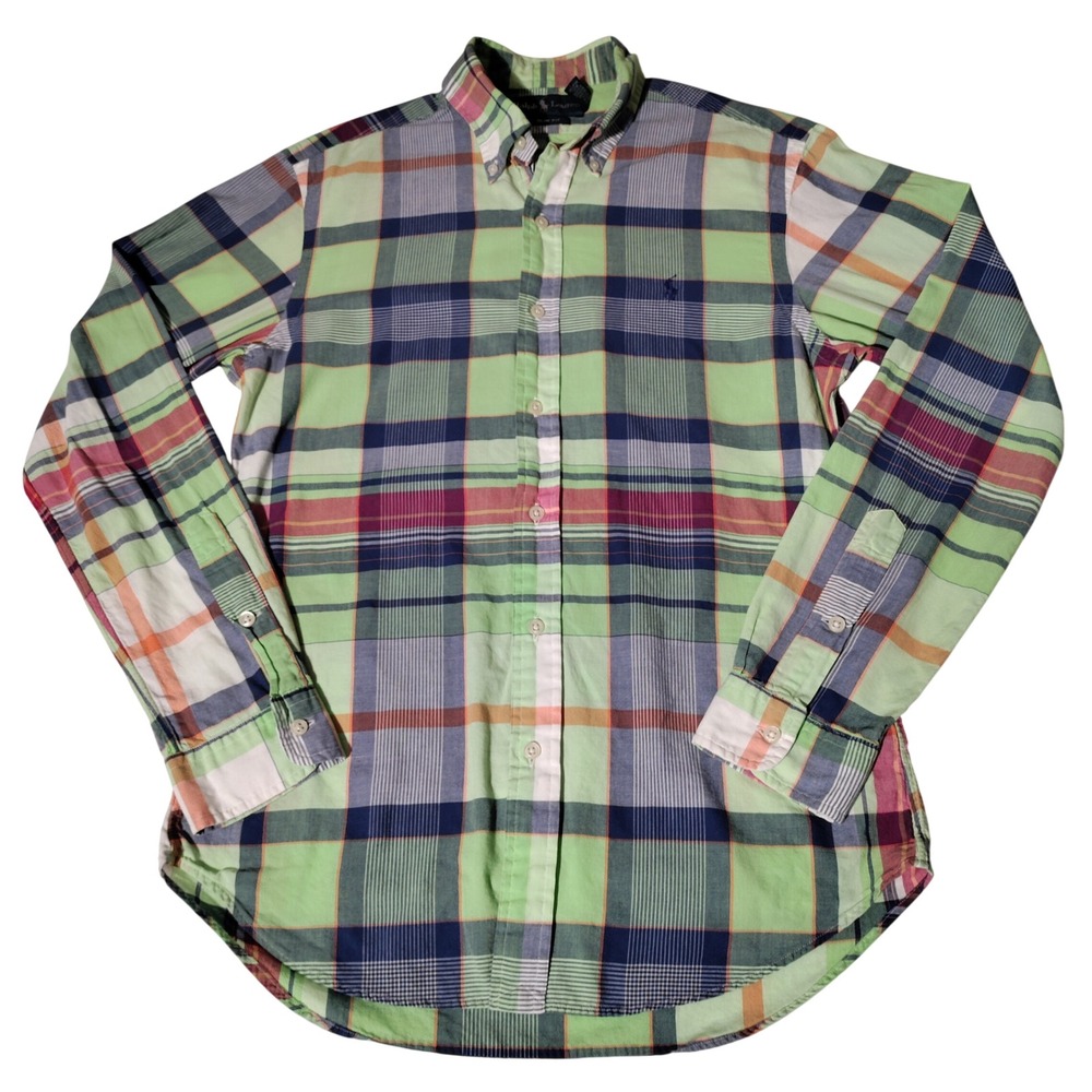 Ralph Lauren Men Slim Fit Plaid Shirt Green Blue Red Sz M - Imperfect